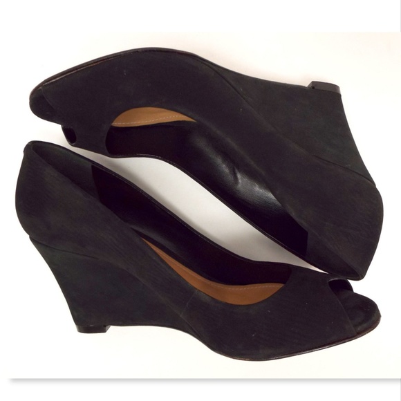 SCHUTZ Black Suede Open Toe Wedge Heels Pumps 7.5 - Picture 3 of 8